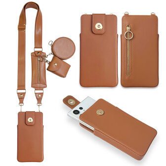 Samsung Z Fold 3 5G Bruin - Schouder Tas met Rits &amp;amp; Koord