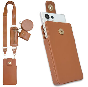 Samsung A13 5G Bruin - Schouder Tas met Rits &amp;amp; Koord