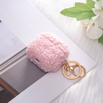 AirPods 4 - Roze - Schokbestendig Teddy Furr Cover met Ring &amp;amp; Sleutelhanger
