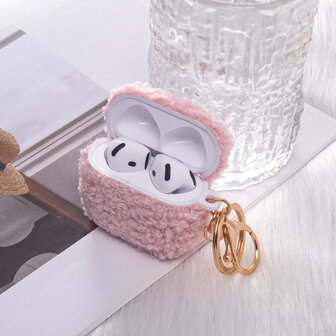 AirPods 4 - Roze - Schokbestendig Teddy Furr Cover met Ring &amp;amp; Sleutelhanger