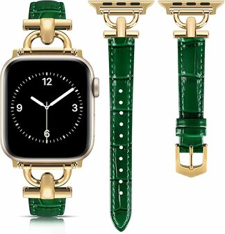 Lederen Band voor 42/44/45/49 mm - Effen Groen