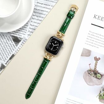 Lederen Band voor 42/44/45/49 mm - Effen Groen