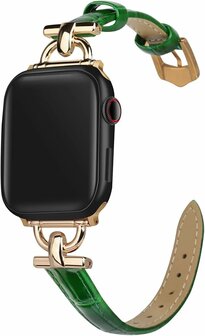 Lederen Band voor 42/44/45/49 mm - Effen Groen