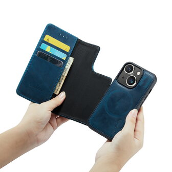 iPhone 15 - Navy Blue - 2 in 1 Lederen MagSafe Case