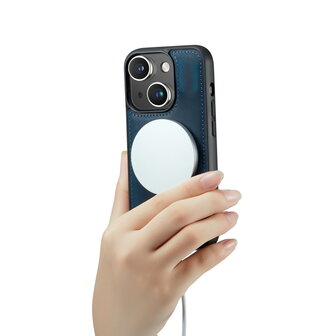iPhone 15 - Navy Blue - 2 in 1 Lederen MagSafe Case