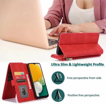 iPhone 13 Pro Max Rood - Book Case met Rits &amp;amp; Extra Vakken