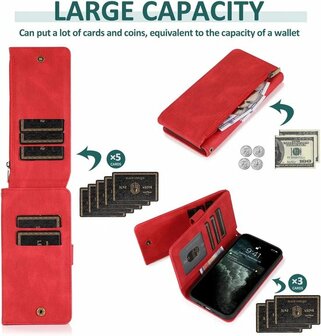 iPhone 13 Pro Max Rood - Book Case met Rits &amp;amp; Extra Vakken