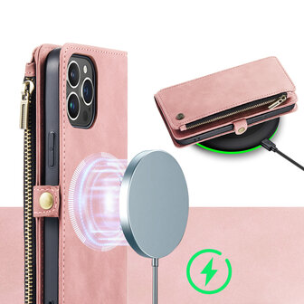 iPhone 15 Pale Pink - MagSafe Book Case met Rits