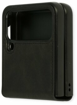 Samsung Z Flip 4 Charcoal Gray - Kunstlederen Back Cover