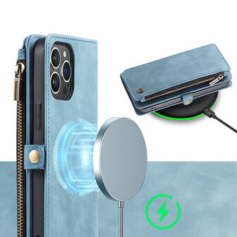 iPhone 15 Aqua Blue - MagSafe Book Case met Rits