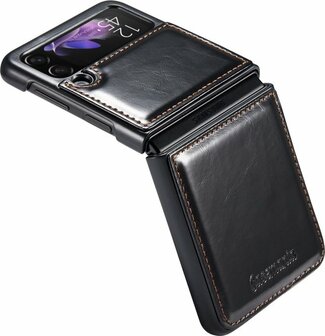 Samsung Z Flip 3 Charcoal Gray - Kunstlederen Back Cover