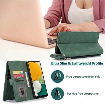 iPhone 13 Pro Max Groen - Book Case met Rits &amp;amp; Extra Vakken