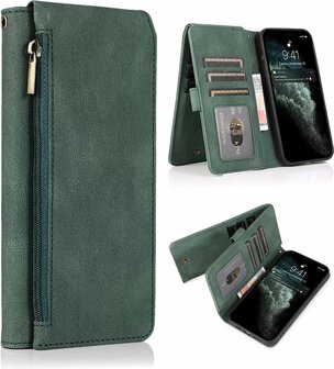 iPhone 13 Pro Max Groen - Book Case met Rits &amp;amp; Extra Vakken
