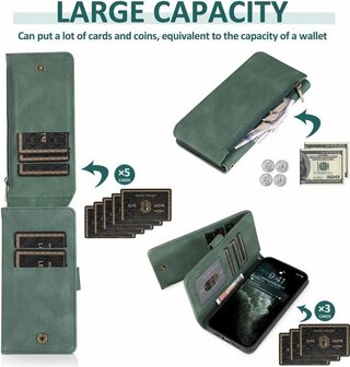 iPhone 13 Pro Max Groen - Book Case met Rits &amp;amp; Extra Vakken