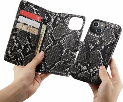 iPhone 13 Mini Zwart - 2 in 1 Slangen Book Case