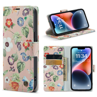 iPhone 14 met Bloemen Print - Book Case