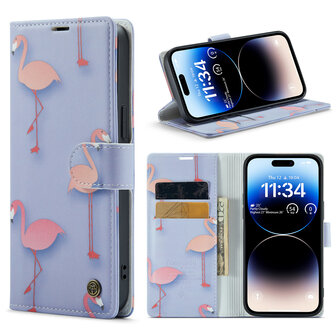 iPhone 14 Pro met Flamingo Print - Book Case
