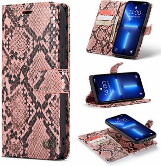 iPhone 13 Mini Roze - 2 in 1 Slangen Book Case