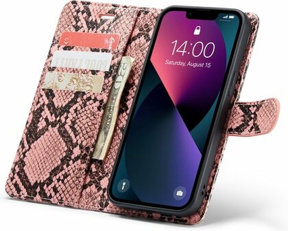 iPhone 13 Mini Roze - 2 in 1 Slangen Book Case