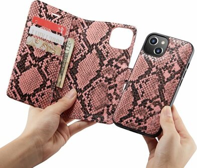 iPhone 13 Mini Roze - 2 in 1 Slangen Book Case