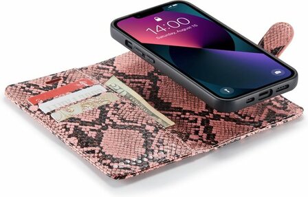 iPhone 13 Mini Roze - 2 in 1 Slangen Book Case