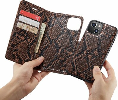 iPhone 13 Mini Bruin - 2 in 1 Slangen Book Case