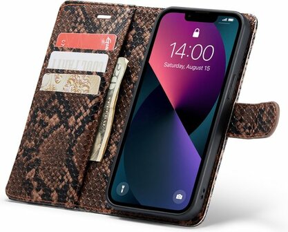 iPhone 13 Mini Bruin - 2 in 1 Slangen Book Case