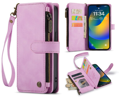 iPhone 14 Pro Pastel Lila - Book Case met Rits