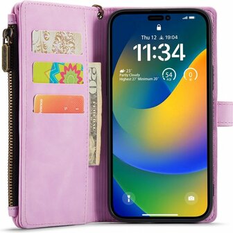 iPhone 14 Pro Pastel Lila - Book Case met Rits