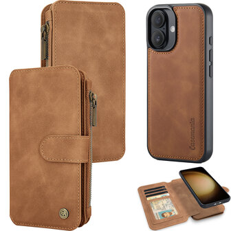 iPhone 16 - Sienna Brown - 2 in 1 Rits Book Case