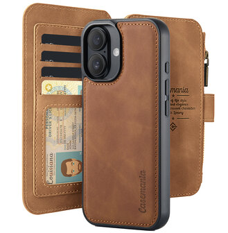iPhone 16 - Sienna Brown - 2 in 1 Rits Book Case
