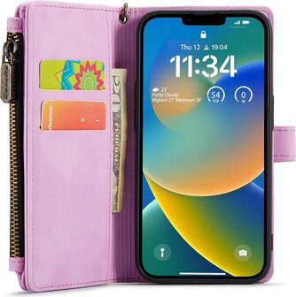 iPhone 14 Pastel Lila - Book Case met Rits