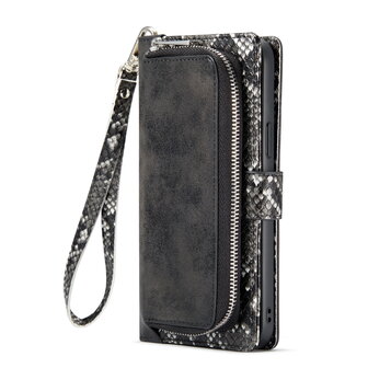 iPhone 13 Pro - Zwart - 2 in 1 Slangen Portemonnee Book Case met Rits