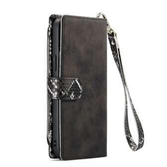 iPhone 13 Pro - Zwart - 2 in 1 Slangen Portemonnee Book Case met Rits