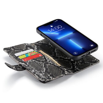 iPhone 13 Pro - Zwart - 2 in 1 Slangen Portemonnee Book Case met Rits