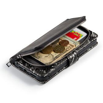 iPhone 13 Pro - Zwart - 2 in 1 Slangen Portemonnee Book Case met Rits