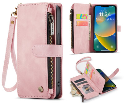 iPhone 14 Pale Pink - Book Case met Rits