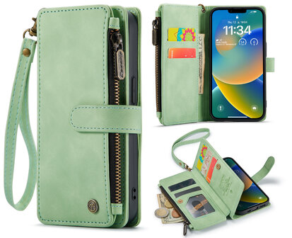 iPhone 14 Pistache Green - Book Case met Rits