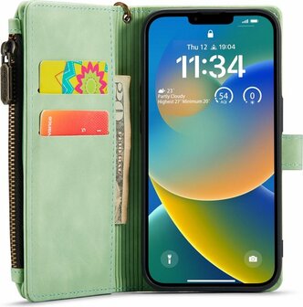 iPhone 14 Pistache Green - Book Case met Rits