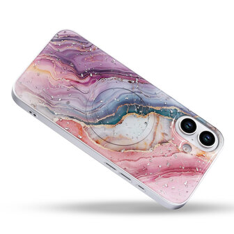 iPhone 16 Plus - Roze - Camera Marmer MagSafe Back Cover