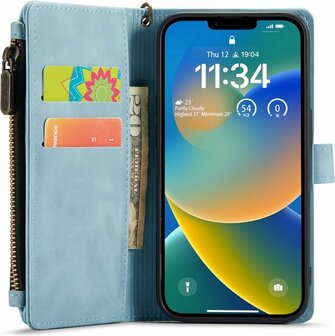 iPhone 14 Aqua Blue - Book Case met Rits