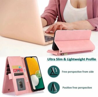iPhone 13 Pro Roze - Book Case met Rits &amp;amp; Extra Vakken