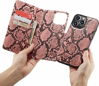 iPhone 13 Pro Max Roze - 2 in 1 Slangen Book Case