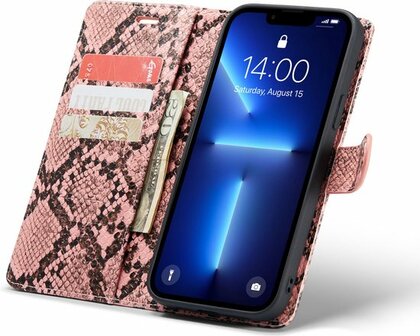 iPhone 13 Pro Max Roze - 2 in 1 Slangen Book Case