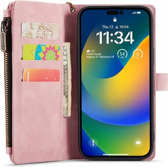 iPhone 14 Pro Pale Pink - Book Case met Rits