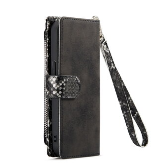 iPhone 13 Mini - Zwart - 2 in 1 Slangen Portemonnee Book Case met Rits