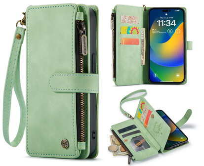 iPhone 14 Pro Pistache Green - Book Case met Rits