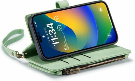 iPhone 14 Pro Pistache Green - Book Case met Rits