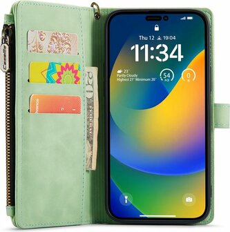 iPhone 14 Pro Pistache Green - Book Case met Rits