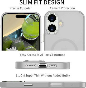 iPhone 16 Plus - Matte MagSafe Armor Back Cover - Grijs
